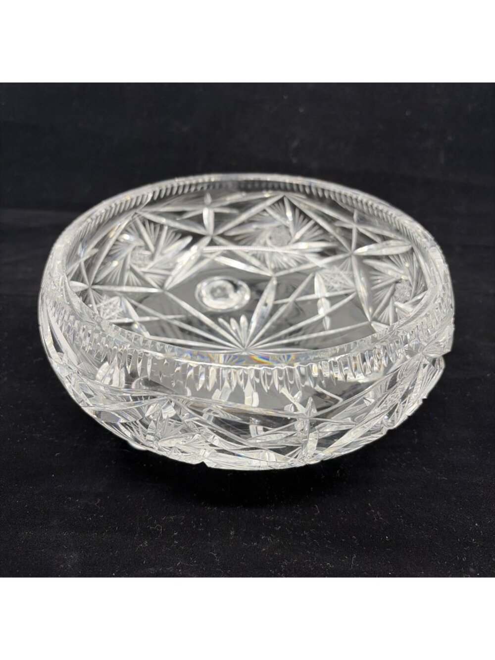 Vintage Heavy Hand Cut Crystal 3 Footed Bowl Pinwheel Star Starburst 7.25"